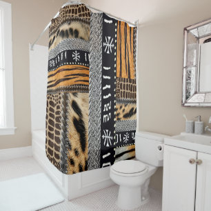 “Geometric Patterns with an Eye-Catching Animal Mo Shower Curtain
