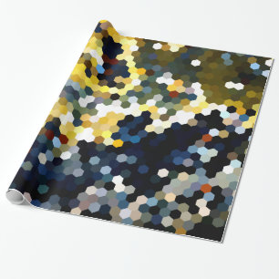 Geometric Patterns Yellow and Blue Hexagons Wrapping Paper