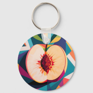 Geometric Peach Slice Abstract Key Ring