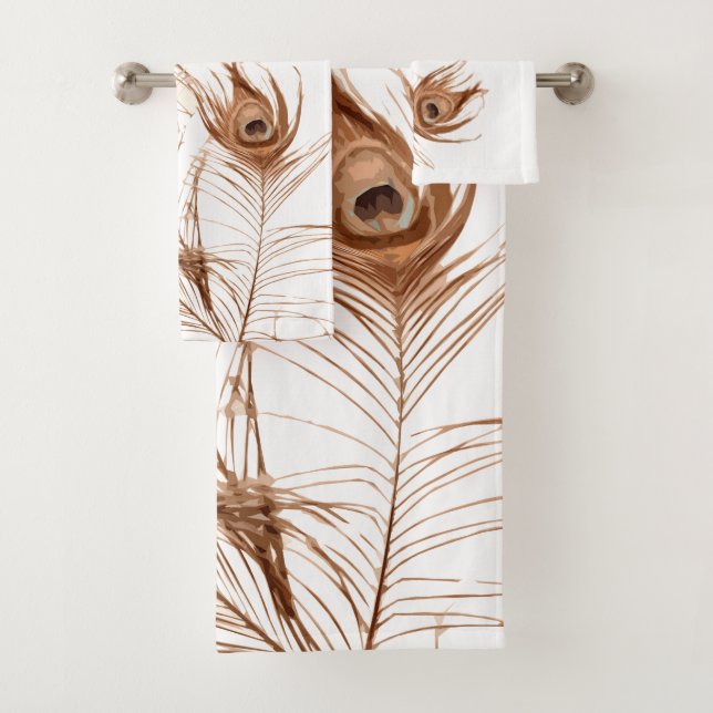 Geometric Peacock Feather Understated Modern Bath Towel Set (Insitu)