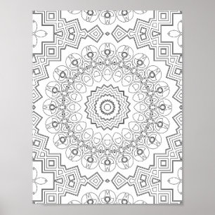 Geometric Petal Ring Colouring Page Artwork Design Poster
