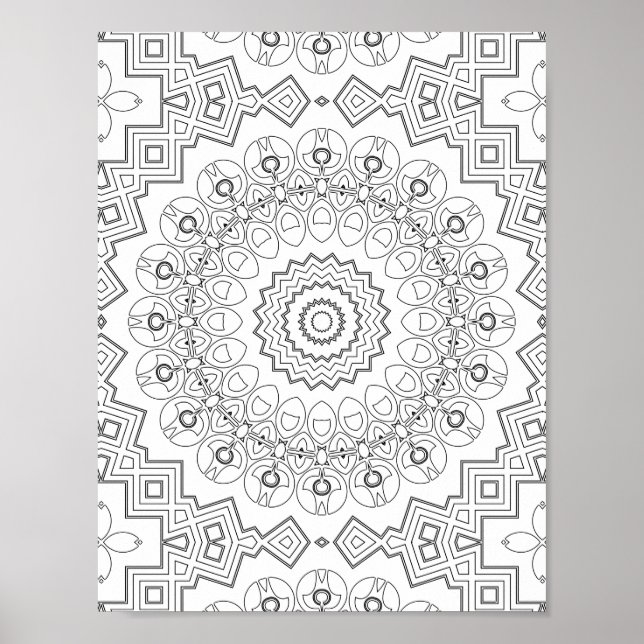 Geometric Petal Ring Colouring Page Artwork Design Poster (Front)