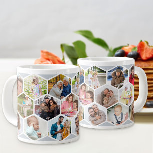 Geometric Photo Collage 17 Picture Silver Grey Large Coffee Mug