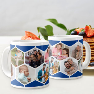 Geometric Photo Collage 9 Picture Blue Large Coffee Mug