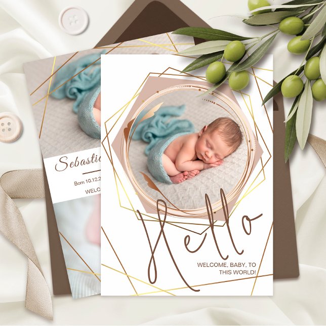 Geometric Photo frame gold foil Newborn Stats Announcement (Creator Uploaded)