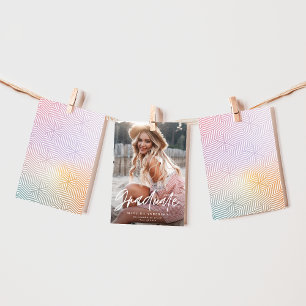 Geometric photo pink pastel rainbow graduation announcement