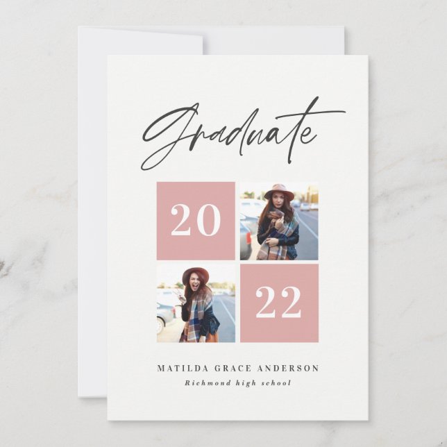 Geometric photo typography graduation announcement (Front)