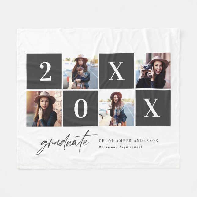 Geometric photo typography graduation announcement fleece blanket (Front (Horizontal))