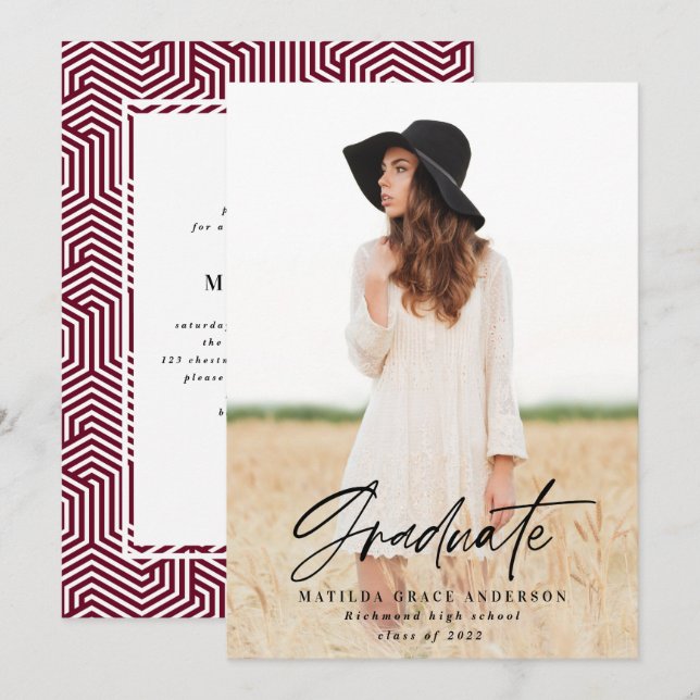 Geometric photo typography graduation party invite (Front/Back)