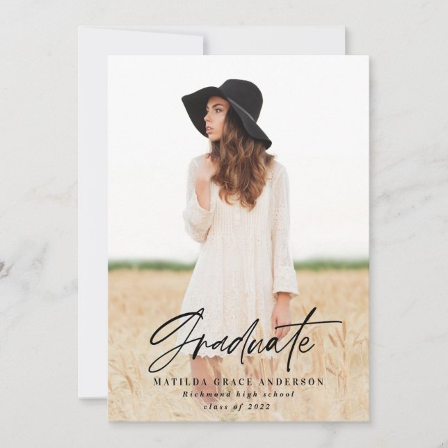 Geometric photo typography graduation party invite (Front)