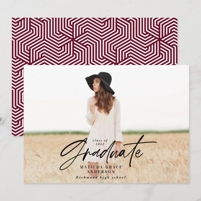 Geometric photo typography graduation party invite (Front/Back)