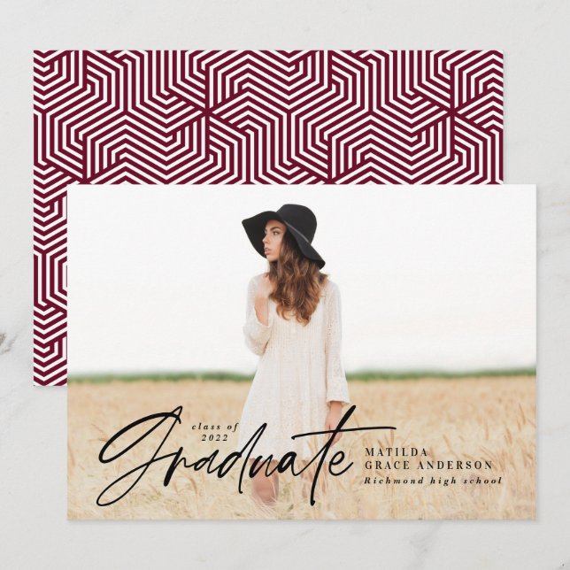 Geometric photo typography graduation party invite (Front/Back)