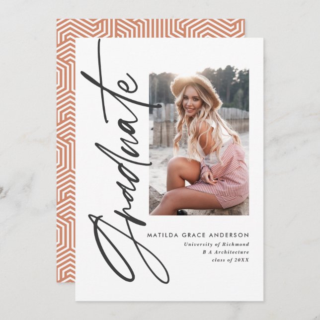 Geometric photo typography graduation party invite (Front/Back)
