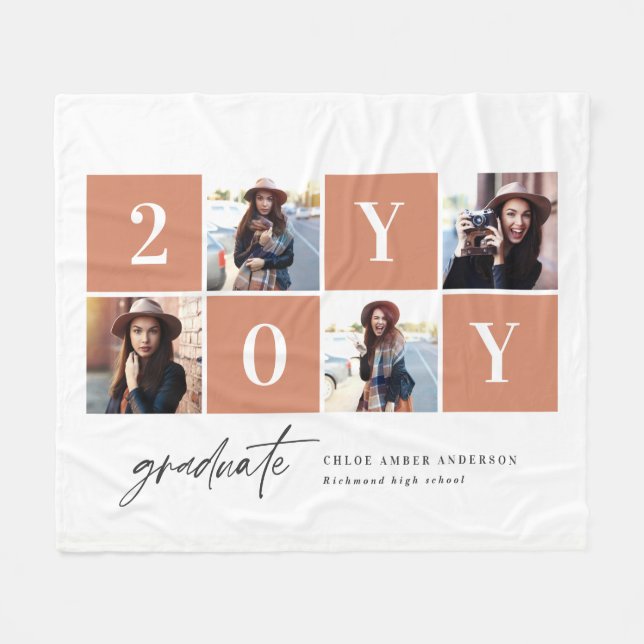Geometric photo typography graduation terracotta fleece blanket (Front (Horizontal))