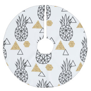 Geometric Pineapple Gold Dots Pattern. Brushed Polyester Tree Skirt