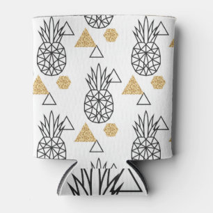 Geometric Pineapple Gold Dots Pattern. Can Cooler