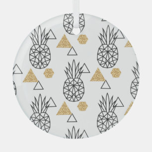 Geometric Pineapple Gold Dots Pattern. Glass Tree Decoration