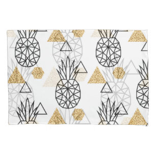 Geometric Pineapple Gold Dots Pattern. Pillowcase