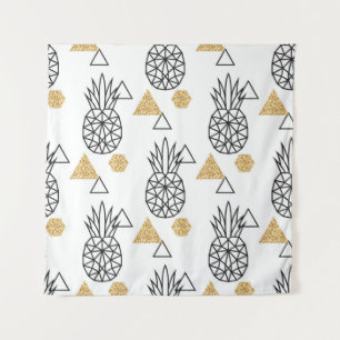 Geometric Pineapple Gold Dots Pattern. Tapestry
