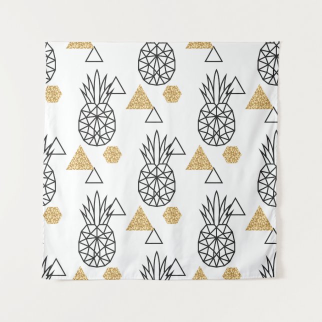 Geometric Pineapple Gold Dots Pattern. Tapestry (Front)