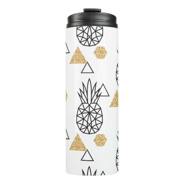 Geometric Pineapple Gold Dots Pattern. Thermal Tumbler (Front)