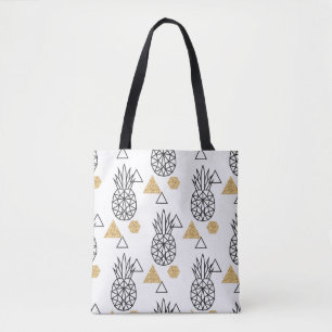 Geometric Pineapple Gold Dots Pattern. Tote Bag