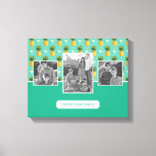 Geometric Pineapple Pattern Family Photos & Text Canvas Print