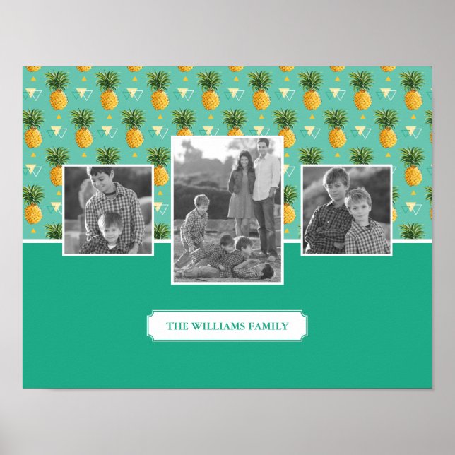 Geometric Pineapple Pattern | Family Photos & Text Poster (Front)