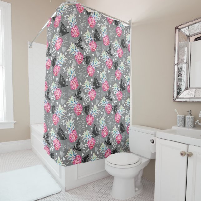 Geometric Pineapple Textured Pattern Shower Curtain (In Situ)
