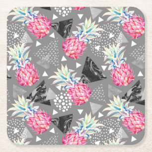 Geometric Pineapple Textured Pattern Square Paper Coaster