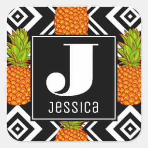 Geometric Pineapples   Monogram Square Sticker
