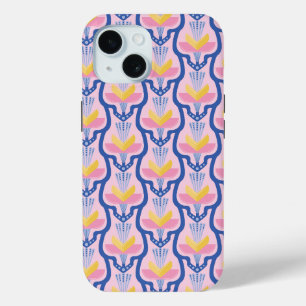 Geometric Pink and Blue Floral  iPhone 15 Case