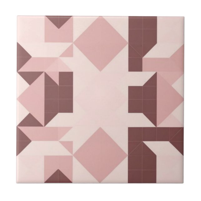 Geometric pink and brown pattern ceramic tile (Front)