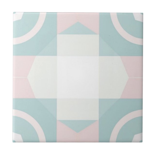 Geometric pink and green pattern ceramic tile (Front)