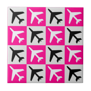 Geometric Pink Aviation Jets Aeroplane Ceramic Tile