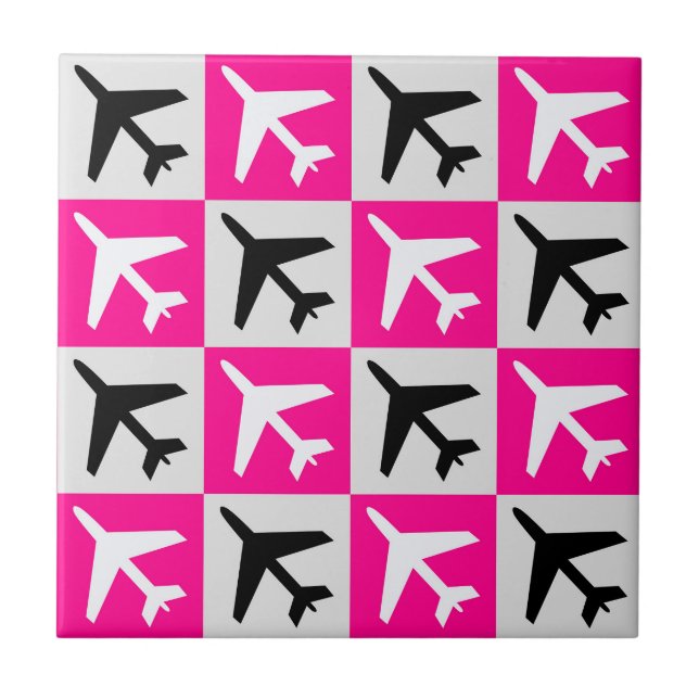 Geometric Pink Aviation Jets Aeroplane Ceramic Tile (Front)