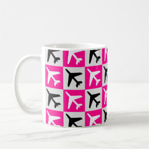 Geometric Pink Aviation Jets Aeroplane Coffee Mug