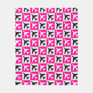 Geometric Pink Aviation Jets Aeroplane Fleece Blanket