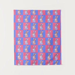 Geometric Pink Blue Bunny Rabbit Pattern  Tapestry