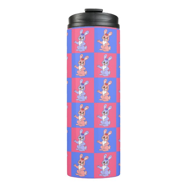 Geometric Pink Blue Bunny Rabbit Pattern  Thermal Tumbler (Front)