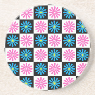 Geometric Pink Blue Floral Pattern Coaster