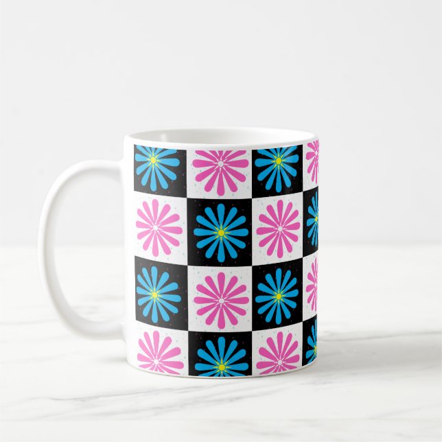Geometric Pink Blue Floral Pattern   Coffee Mug (Left)