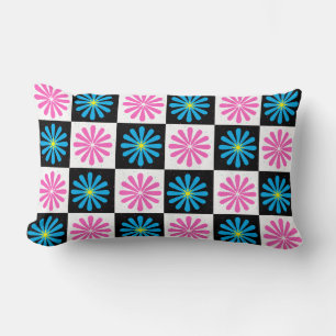 Geometric Pink Blue Floral Pattern Lumbar Cushion