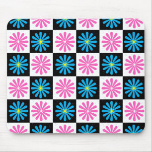 Geometric Pink Blue Floral Pattern  Mouse Pad