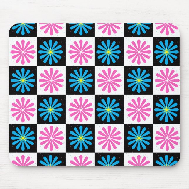 Geometric Pink Blue Floral Pattern  Mouse Pad (Front)