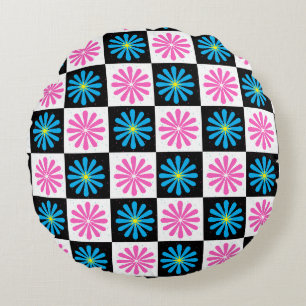 Geometric Pink Blue Floral Pattern   Round Cushion