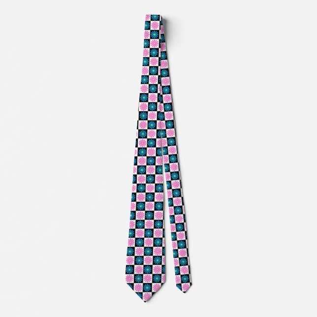 Geometric Pink Blue Floral Pattern   Tie (Front)