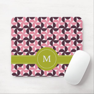 Geometric Pink Burgundy Floral Green Lime Monogram Mouse Pad