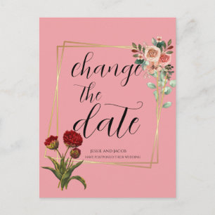 Geometric pInk floral change the date postcard
