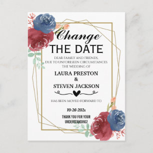 Geometric pink floral change the date  postcard